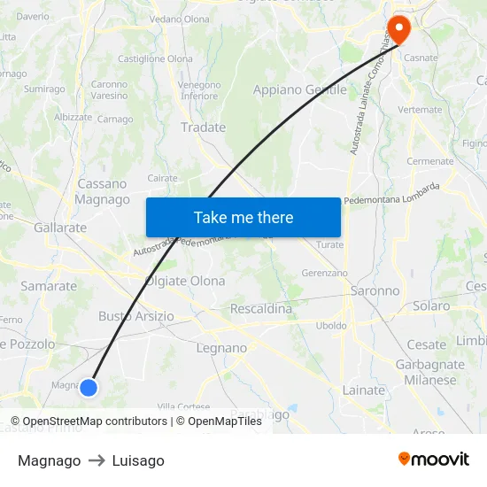 Magnago to Luisago map