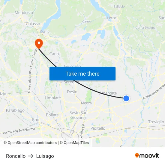 Roncello to Luisago map