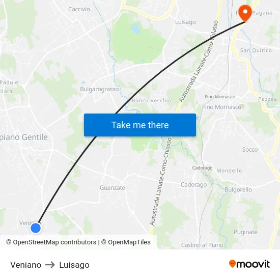 Veniano to Luisago map