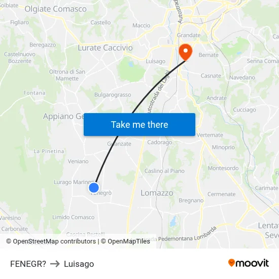 Fenegro to Luisago map