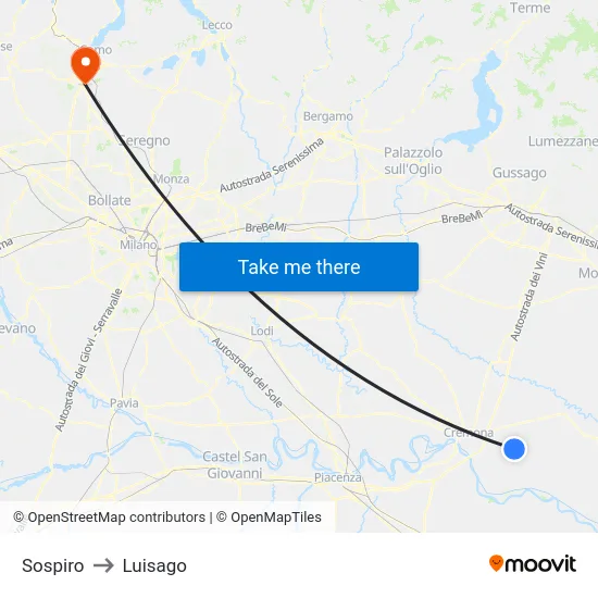 Sospiro to Luisago map