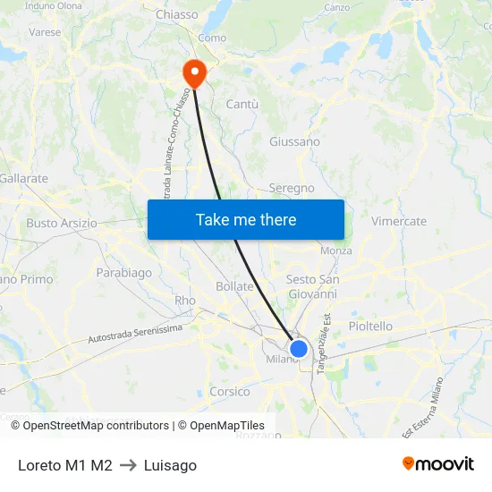 Loreto M1 M2 to Luisago map