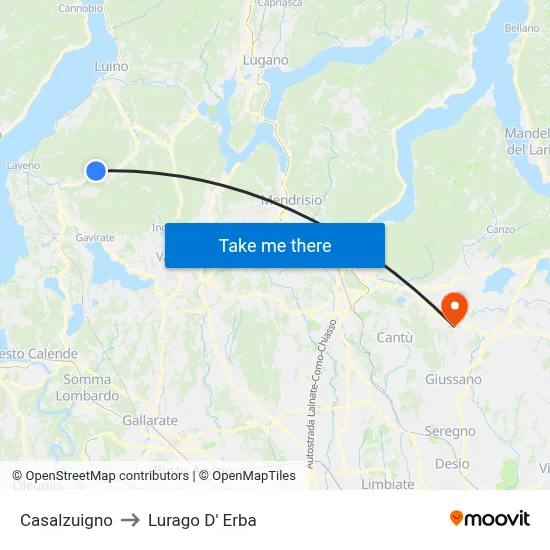 Casalzuigno to Lurago d'Erba map