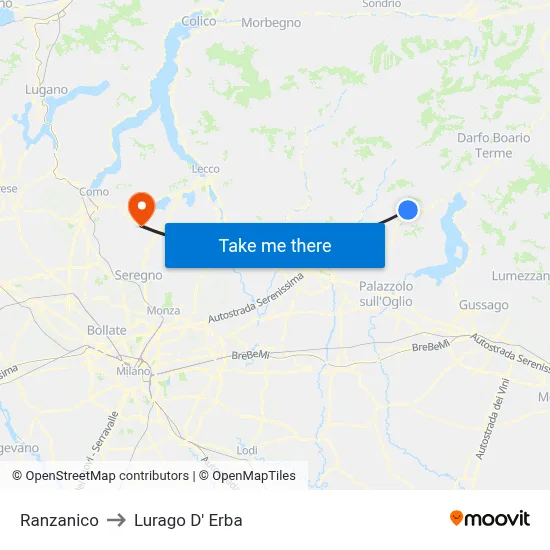 Ranzanico to Lurago d'Erba map