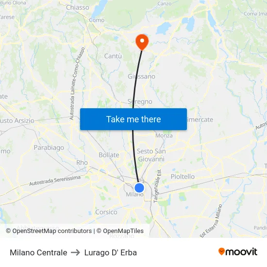 Milano Centrale to Lurago D' Erba map