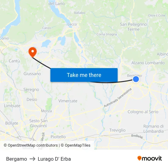 Bergamo to Lurago D' Erba map