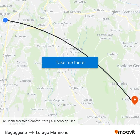 Buguggiate to Lurago Marinone map