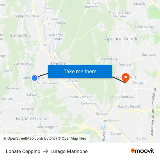 Lonate Ceppino to Lurago Marinone map