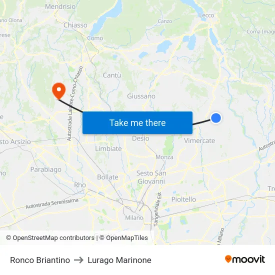 Ronco Briantino to Lurago Marinone map