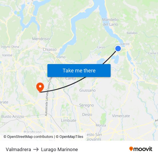 Valmadrera to Lurago Marinone map