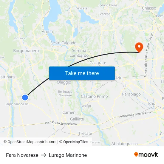 Fara Novarese to Lurago Marinone map