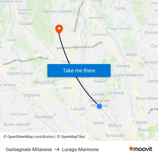 Garbagnate Milanese to Lurago Marinone map