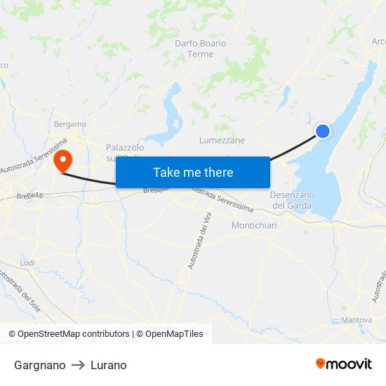 Gargnano to Lurano map