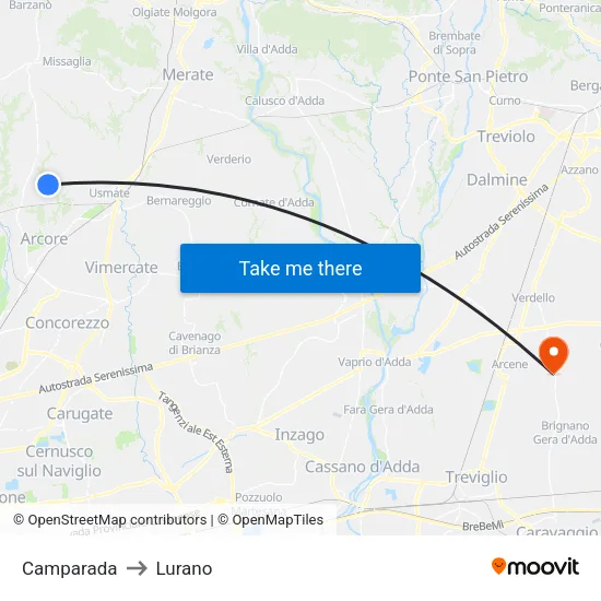 Camparada to Lurano map