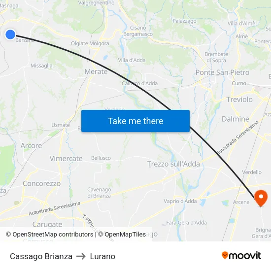 Cassago Brianza to Lurano map