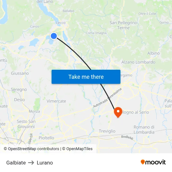 Galbiate to Lurano map