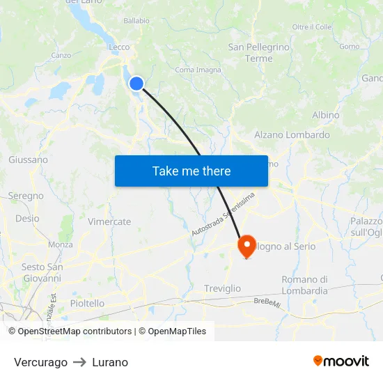 Vercurago to Lurano map