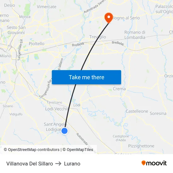 Villanova Del Sillaro to Lurano map