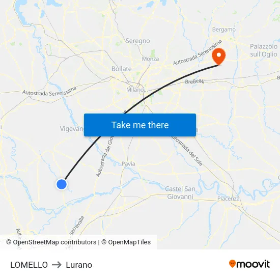 Lomello to Lurano map