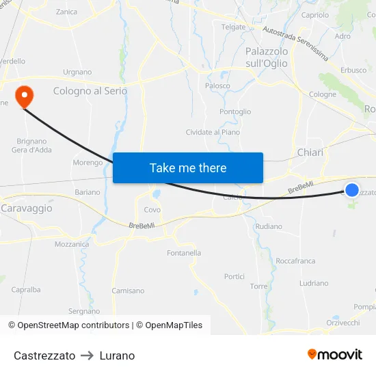 Castrezzato to Lurano map