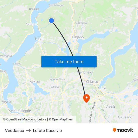 Veddasca to Lurate Caccivio map