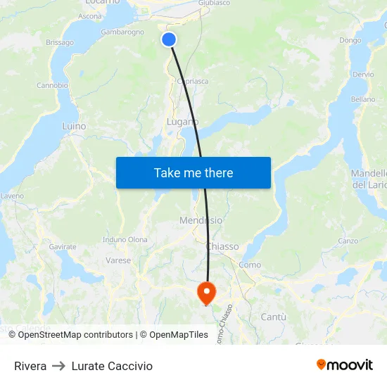 Rivera to Lurate Caccivio map