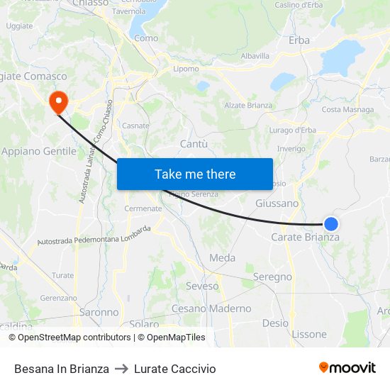 Besana In Brianza to Lurate Caccivio map