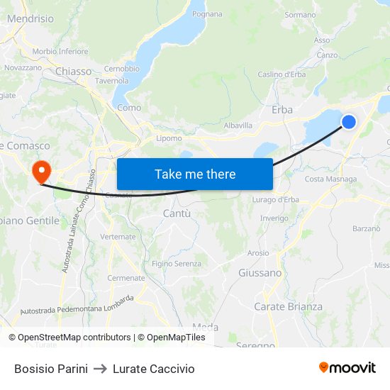 Bosisio Parini to Lurate Caccivio map