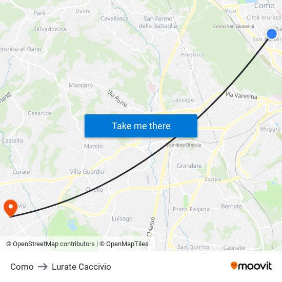 Como to Lurate Caccivio map
