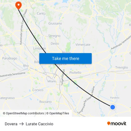 Dovera to Lurate Caccivio map