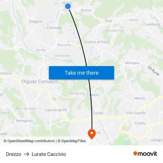 Drezzo to Lurate Caccivio map