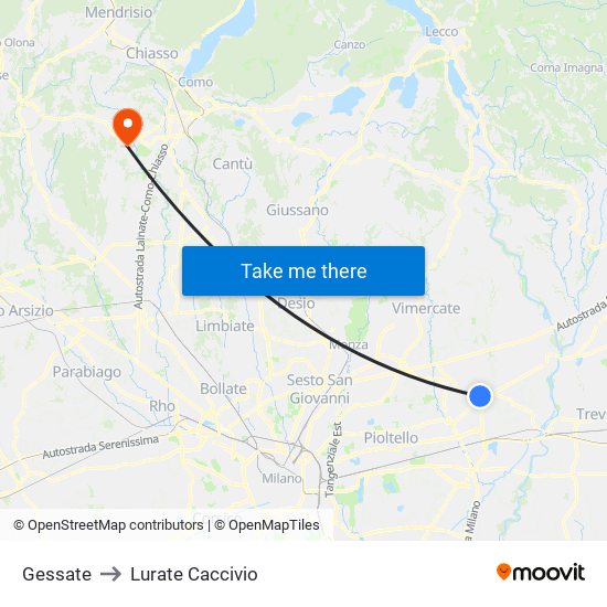 Gessate to Lurate Caccivio map