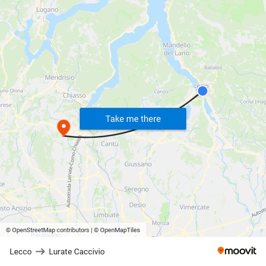 Lecco to Lurate Caccivio map