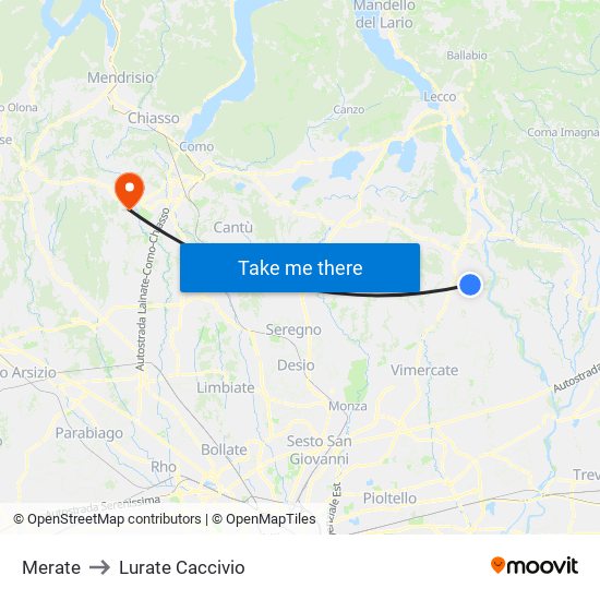 Merate to Lurate Caccivio map
