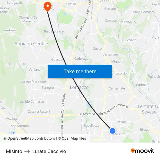 Misinto to Lurate Caccivio map