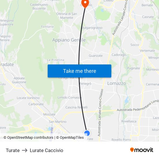 Turate to Lurate Caccivio map
