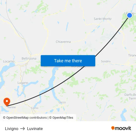 Livigno to Luvinate map