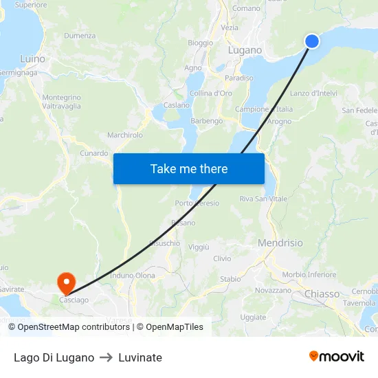 Lake of Lugano to Luvinate map