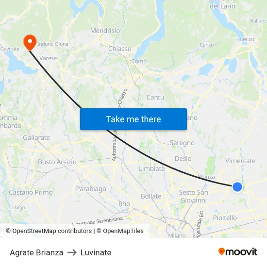 Agrate Brianza to Luvinate map