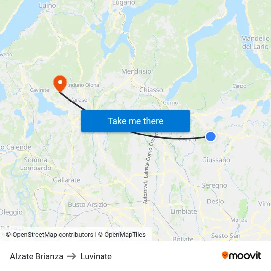 Alzate Brianza to Luvinate map