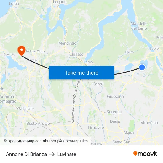 Annone di Brianza to Luvinate map