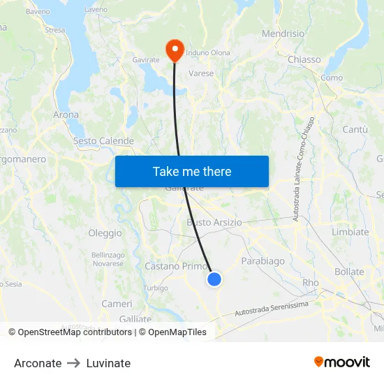 Arconate to Luvinate map