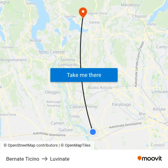 Bernate Ticino to Luvinate map