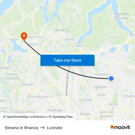 Besana in Brianza to Luvinate map