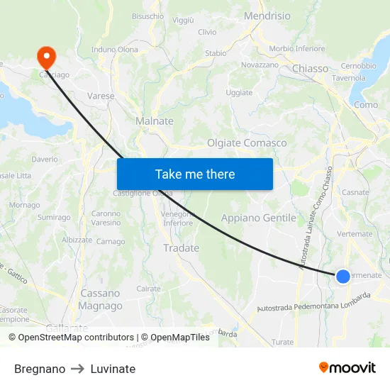 Bregnano to Luvinate map