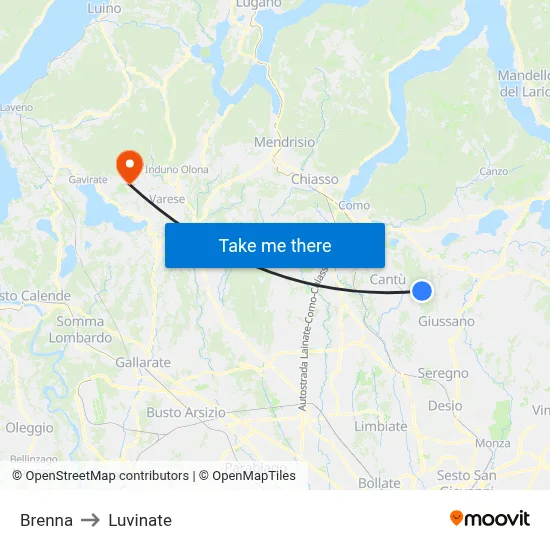 Brenna to Luvinate map