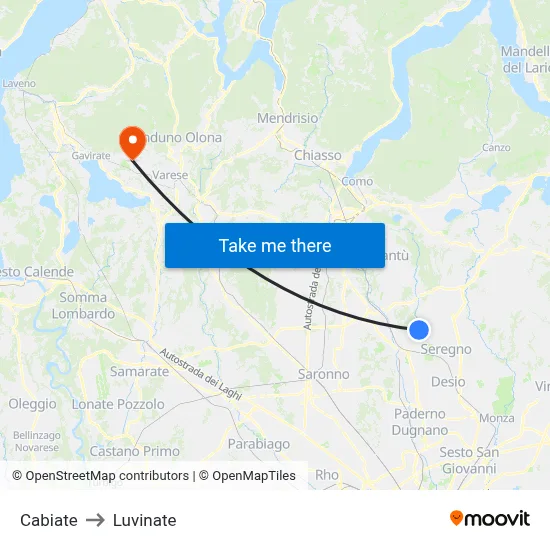 Cabiate to Luvinate map