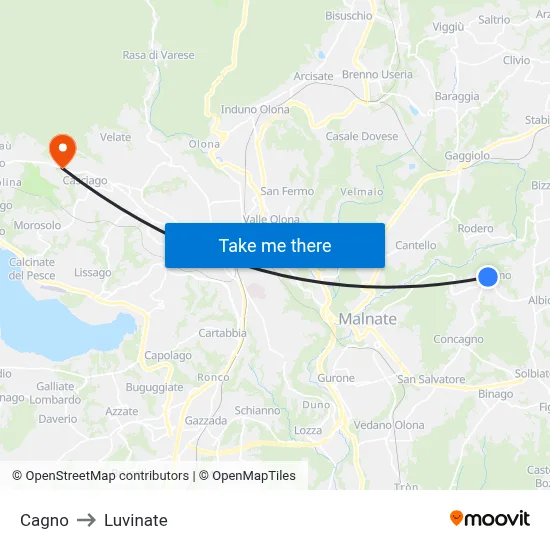 Cagno to Luvinate map