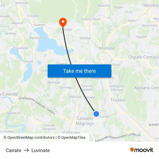 Cairate to Luvinate map