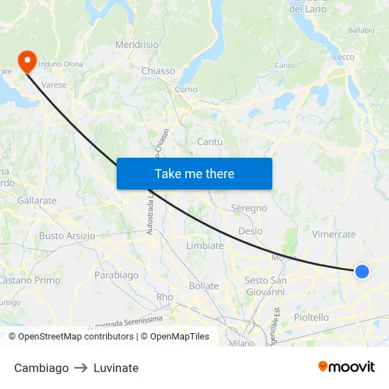 Cambiago to Luvinate map